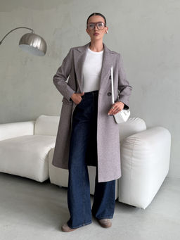 Пальто женское демисезонное 25775 (коричневый/ёлочка)