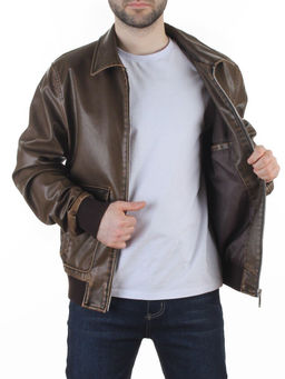 257994137 BROWN Куртка мужская демисезонная (эко-кожа)