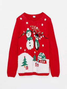 Bisiklet Yaka Y?lba?? Temal? Uzun Kollu K?z ?ocuk Triko Kazak