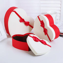 Набор подарочных коробок сердце 3 в 1, алый - белый 21?19?9 - 15.5?14?6 см