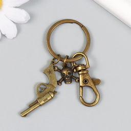 Брелок для ключей на кольце карабином Револьвер и череп, под бронзу 7.5 см - Simaland фото 2