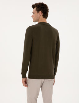 Haki Slim Fit Polo Yaka Fermuarl_ Basic Triko Kazak - Pierre cardin фото 5