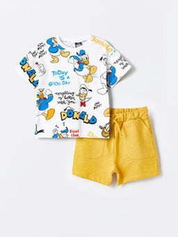 Bisiklet Yaka Donald Duck Bask?l? Erkek Bebek Ti??rt ve ?ort 2li Tak?m