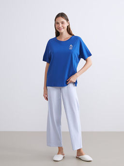 Bisiklet Yaka Bask?l? Kad?n Pijama ?st?