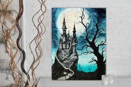 Кристальная (алмазная) мозаика ФРЕЯ ALPD-007 на подрамнике Замок под луной 30 х 40 см