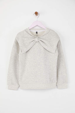 Kar Melanj Pamuklu Fiyonklu Bisiklet Yaka Oversize Orme K?z Cocuk Sweatshirt TKDAW26SW00022 - Trendyolmilla фото 2