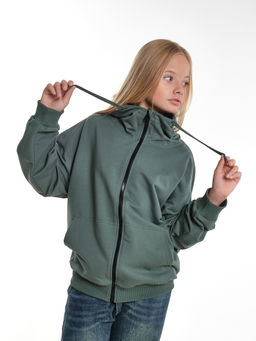 Толстовка на молнии с капюшоном 22-7653 хаки - Mini maxi фото 2