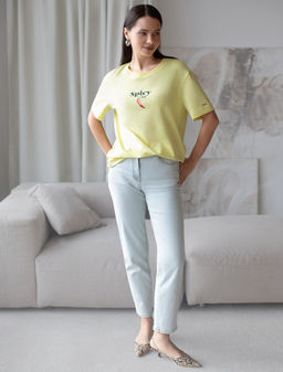 Свободная футболка с принтом из премиального хлопка с эастаном - Vilatte фото 5