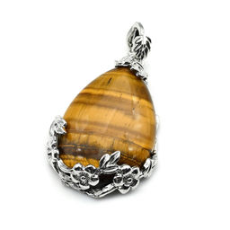Подвеска с тигровым глазом в металле капля 30*40мм.