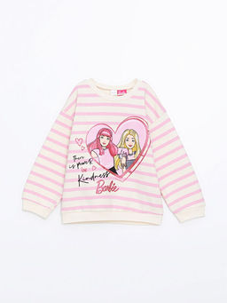 Bisiklet Yaka Uzun Kollu Barbie Bask?l? K?z Bebek Sweatshirt