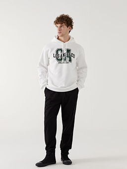 Uzun Kollu Bask?l? Erkek Kal?n Hoodie