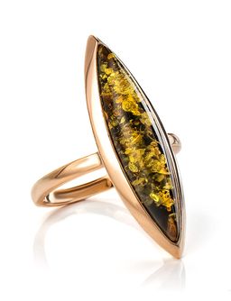 Изысканное кольцо из золочённого серебра с натуральным янтарём Грация