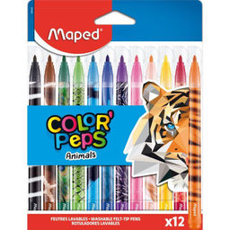 Фломастеры MAPED ANIMALS классические 12 цв. круглый корпус , принт на корпусе, картонная ...