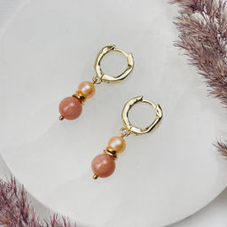 Серьги двойные из Лунного камня и Жемчуга