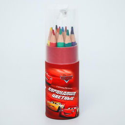 Цветные карандаши в тубусе, 12 цветов, трехгранные, Тачки