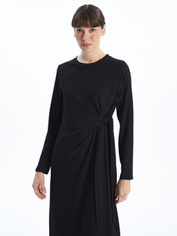 Bisiklet Yaka Dokulu Elbise