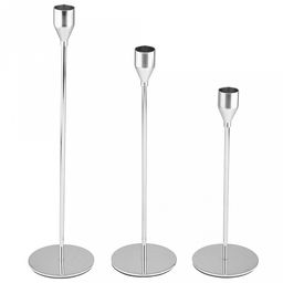 Подсвечник металлический Аскет набор 3 штуки: h32,2см, h27,5см, h22,5см; чаша д2,4см, h4см, отвинчивающаяся, нескользящее основание д8см, серебряный, в коробке (Китай)