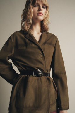 OVERSIZE 100% SUEDE LEATHER BLAZER ZW COLLECTION LIMITED EDITION - Zara фото 2