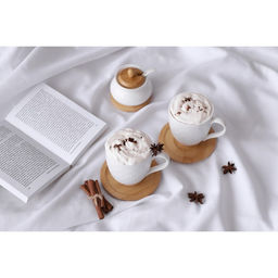 Сахарница фарфоровая с ложкой на деревянной подставке BellaTenero, 170 мл, цвет белый  фото 13