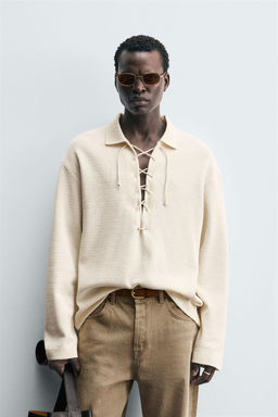 TEXTURED DRAWSTRING POLO SHIRT - Zara фото 2