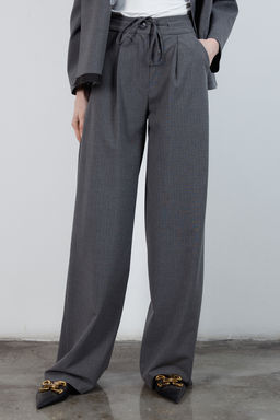 Antrasit Kemerli Cizgili Wide Leg/Genis Paca Pantolon TWOAW26PL00110