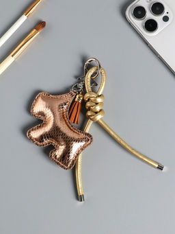 Брелок для ключей на карабине кожзам «Терьер», с узлом, золото, на сумку, рюкзак, 14×8×1.2 см