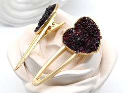 Зажим для волос Сердце с натуральным гранатом 7,5*3,3*2см