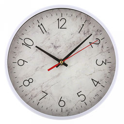 Часы настенные Монумент д23,5см, h4см, мягкий ход, циферблат Мрамор серый; цифры арабские, черный; корпус пластик, белый; в коробке (Китай)