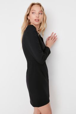 Siyah V Yaka Dokuma Elbise TWOAW23EL00352