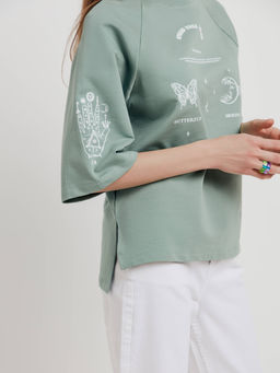 CONTE Oversize-футболка из футера с удлиненной спинкой LD 1632 green