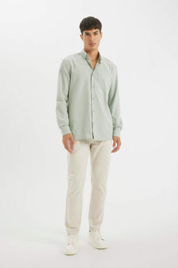 Оксфордская рубашка с воротником поло и длинным рукавом стандартного кроя - Defacto фото 2