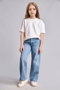 %100 Pamuk Straight Fit Jean Pantolon K_z _ocuk