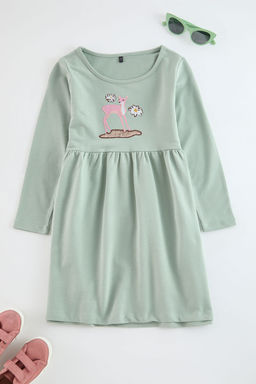 Pembe K?z Cocuk Midi Kurdele Desenli Pamuklu Orme Elbise TKDAW25EL00008 - Trendyolmilla фото 3