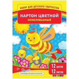 Цветной картон ArtSpace А4 12л. 12цв. (Нкн12-12п_6960) немелованный, в папке