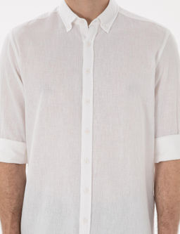 Рубашка Pierre Cardin Regular Fit белая с льном