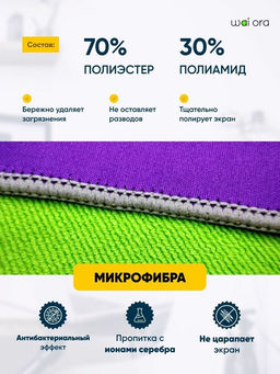 Двухсторонняя салфетка для гаджетов 2in1 (Фиолетовый и зеленый) - Wai ora фото 3