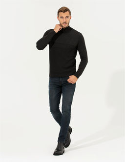 Antrasit Slim Fit Bal_k__ Yaka Triko Kazak