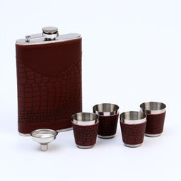 Подарочный набор 6 в 1, 17×21 см, фляжка 270 мл, воронка, 4 рюмки, металл, экокожа, коричневый