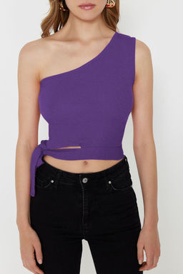 Murdum tek Omuz Fitted/Vucuda Oturan Baglama Detayl? Fitili Orme Bluz TWOSS22BZ1558