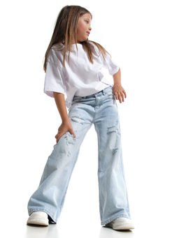 Джинсы клеш рваные для весны и лета 33-1053 св.голубой - Mini maxi фото 12