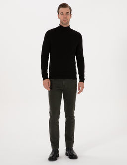 Siyah Slim Fit Bal_k__ Yaka Pamuk Kar___ml_ Basic Triko Kazak