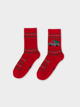 Цена за 5 пар! Носки женские высокие с узором в виде машинки