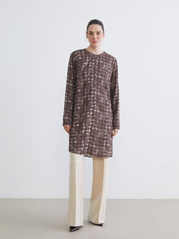 Bisiklet Yaka Etnik Desenli Kad?n Tunik