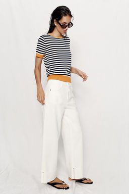 TOP PUNTO RAYAS / blanco-naranja