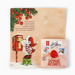 Цена за 5 шт. Открытка с местом для шоколадки Новый год: Полярная почта. Доставка чудес