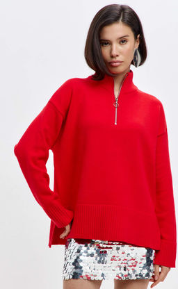 Джемпер женский с воротником на молнии FW-3519 красный - Fine joyce фото 9