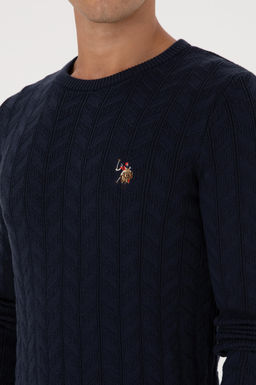 Erkek Slim Fit Bisiklet Yaka Desenli Lacivert Kazak - U.s. polo assn фото 7