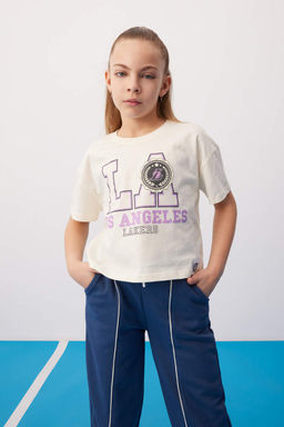 Футболка с короткими рукавами NBA Los Angeles Lakers для девочек - Defacto фото 3