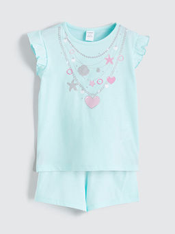 Bisiklet Yaka Bask?l? K?z ?ocuk Ti??rt ve ?ort