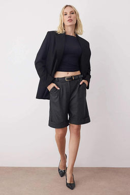 Antrasit Mini Kazayag? Desenli Duble Paca Kumas Sort & Bermuda TWOAW26SR00045